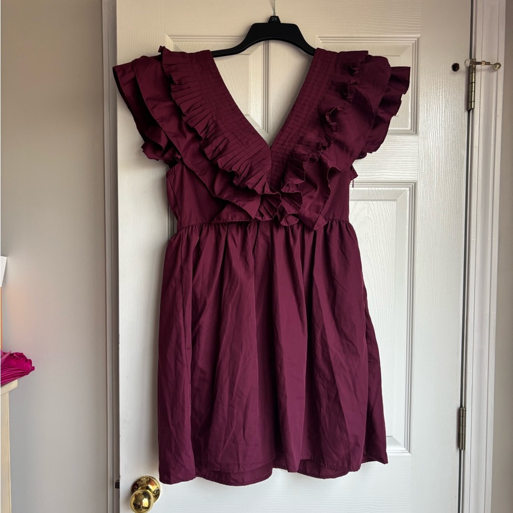 entro Plum Ruffle V-Neck Mini Dress - Picture 6 of 9